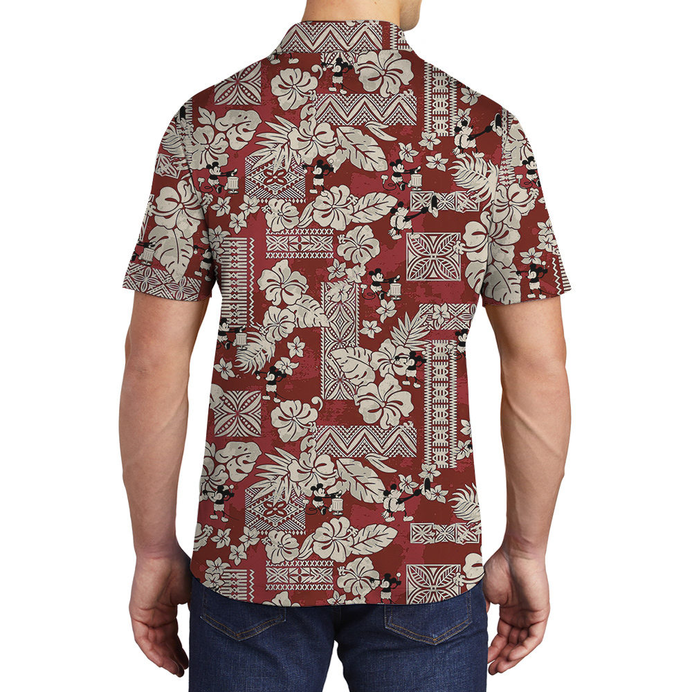 Cute Mickey Steamboat Willie Vintage Hibiscus Hawaiian Polo Golf Shirt