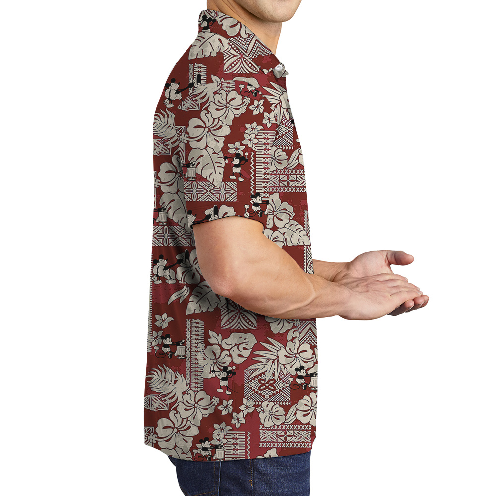 Cute Mickey Steamboat Willie Vintage Hibiscus Hawaiian Polo Golf Shirt