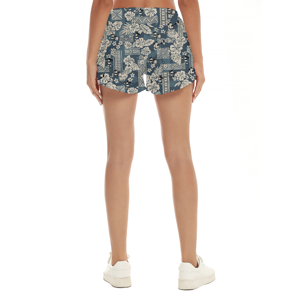 Vintage Hibiscus Steamboat Willie Mickey Navy Hawaiian Beach Shorts For Women
