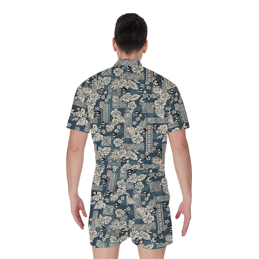 Steamboat Willie Mickey Vintage Hibiscus Navy Hawaiian Romper