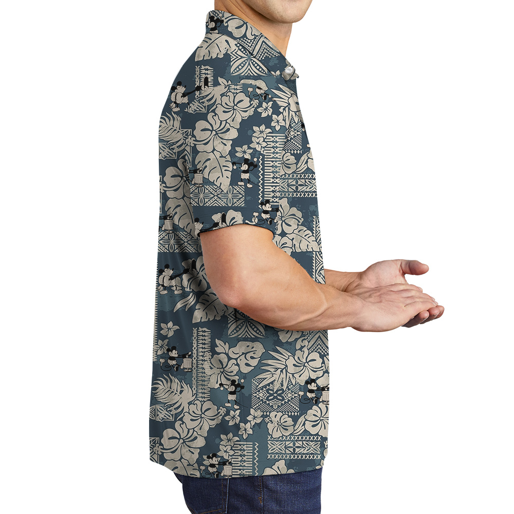 Cute Mickey Steamboat Willie Vintage Floral Navy Hawaiian Polo Shirt