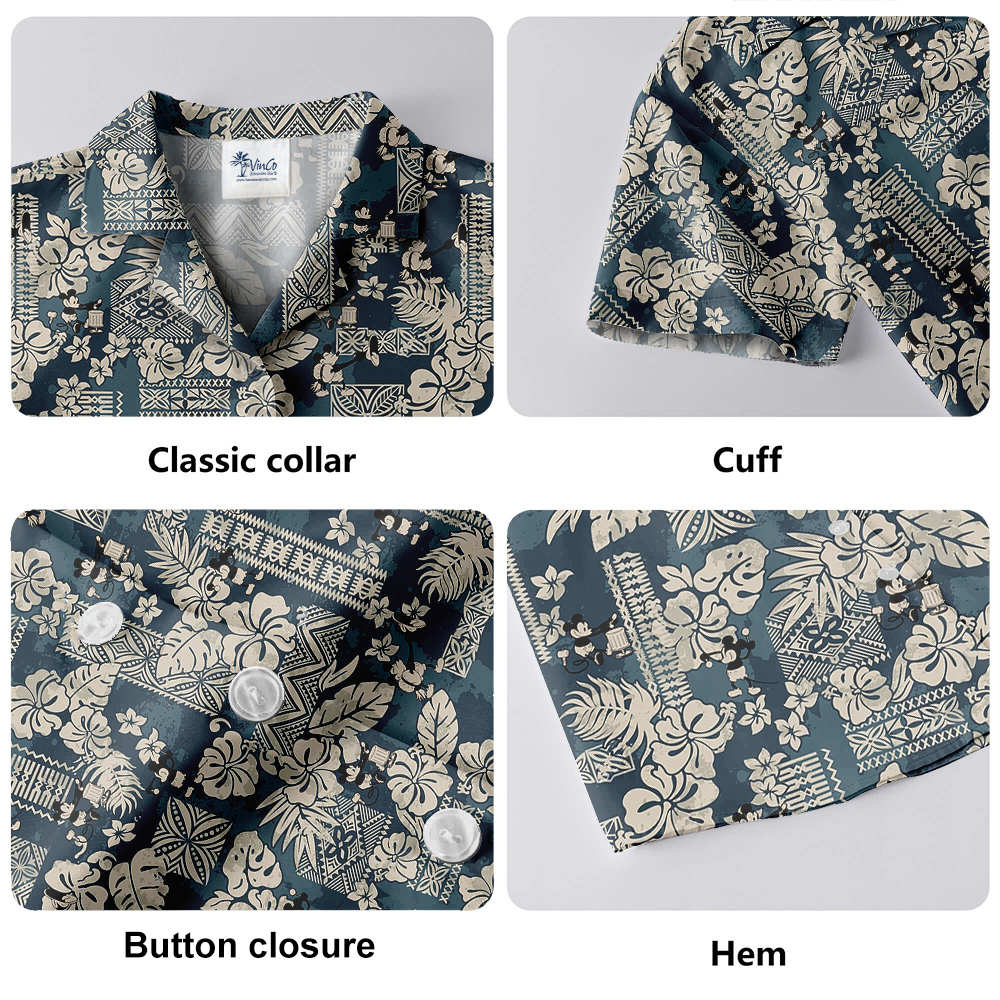 Vintage Hibiscus Steamboat Willie Mickey Navy Hawaiian Shirt