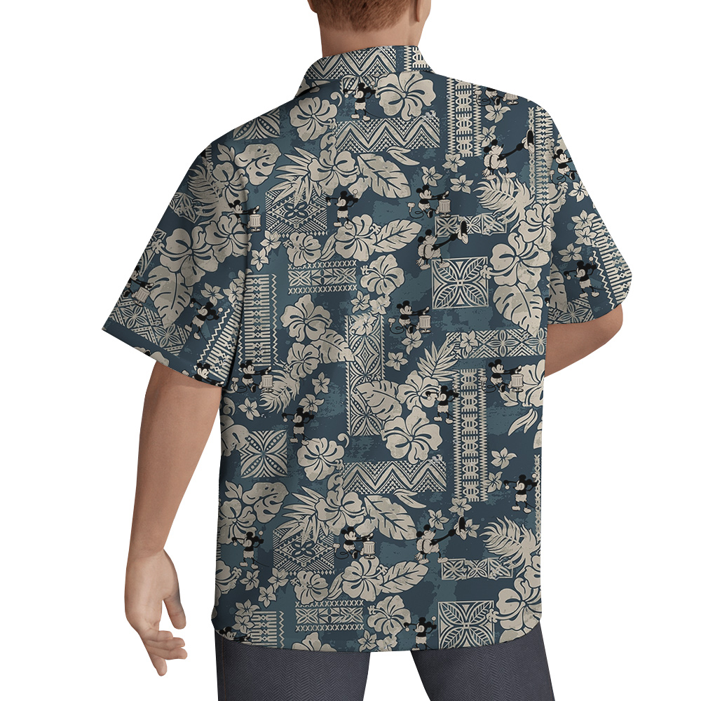 Vintage Hibiscus Steamboat Willie Mickey Navy Hawaiian Shirt