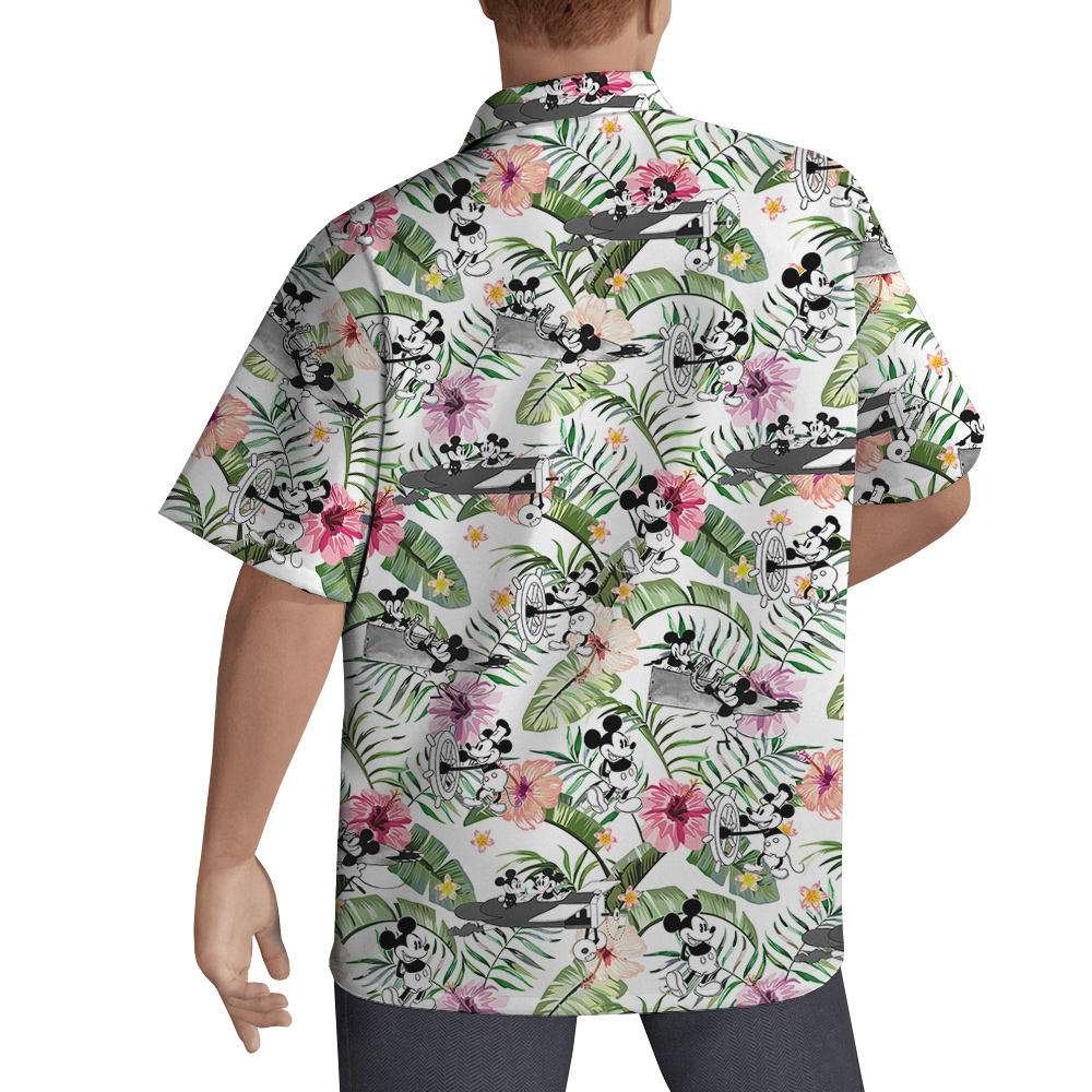 Tropical Hibiscus Steamboat Willie Mickey Hawaiian Shirt