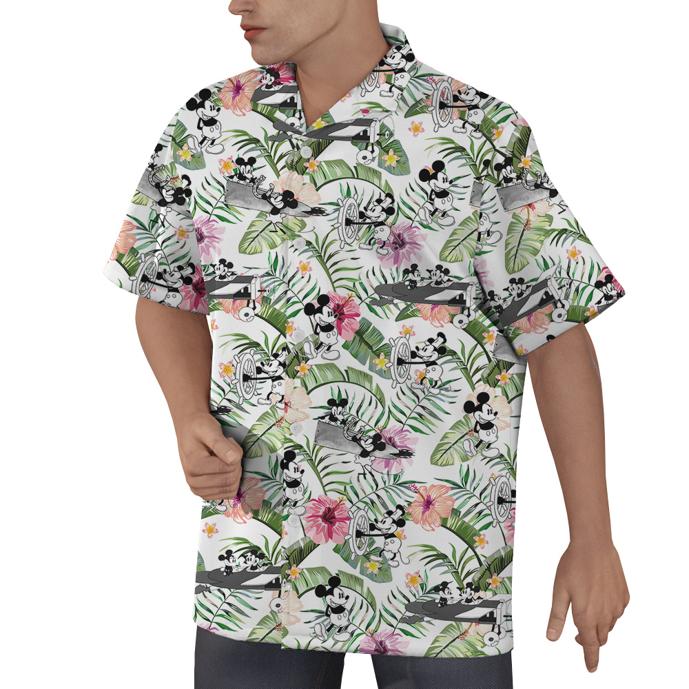 Tropical Hibiscus Steamboat Willie Mickey Hawaiian Shirt