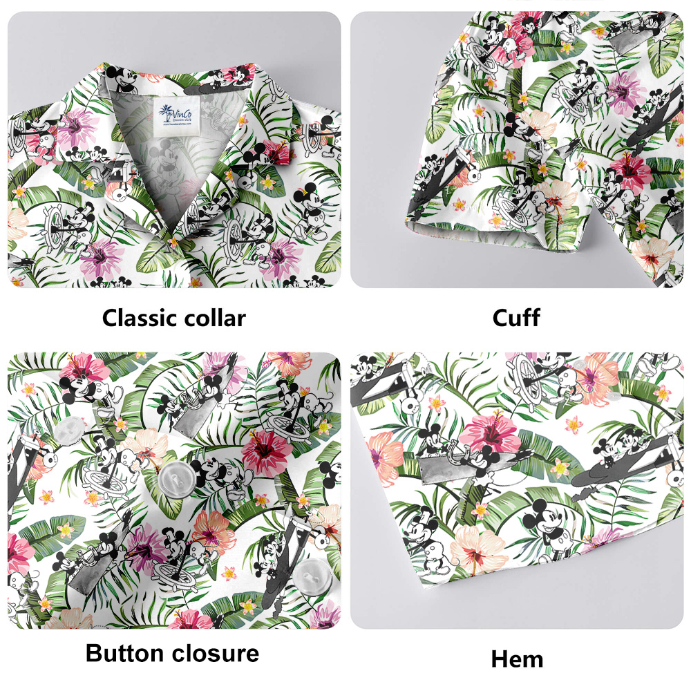 Tropical Hibiscus Steamboat Willie Mickey Hawaiian Shirt