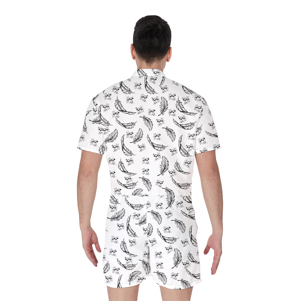 Vintage Feather Steamboat Willie Mickey Hawaiian Romper For Men