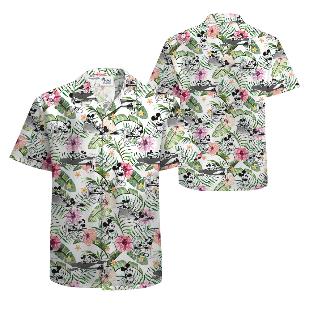 Tropical Hibiscus Steamboat Willie Mickey Hawaiian Shirt