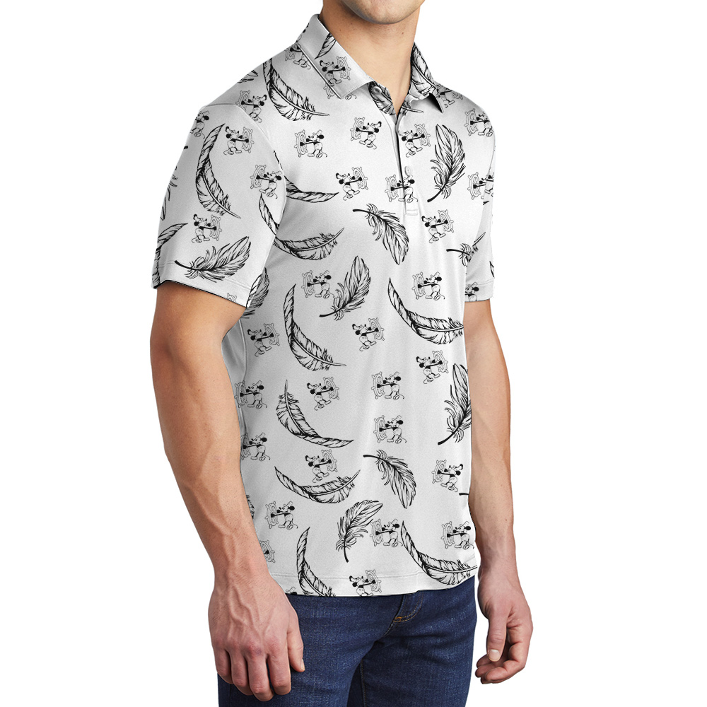 Feather Mickey Steamboat Willie Vintage Hawaiian Polo Shirt