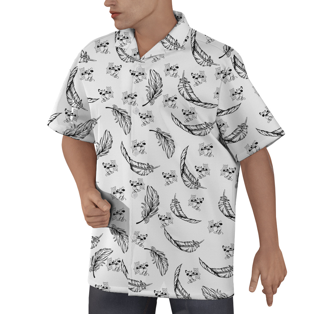 Mickey Steamboat Willie Vintage Feather Hawaiian Shirt