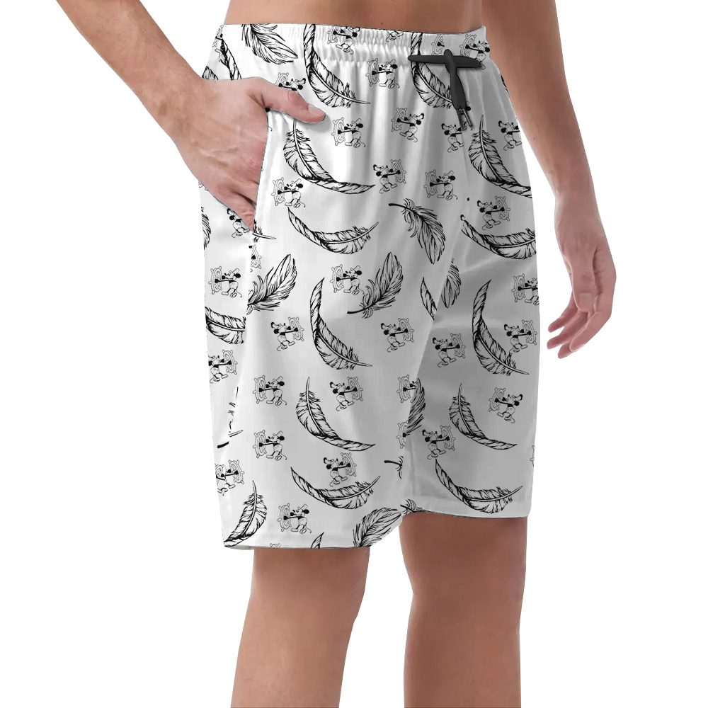 Funny Mickey Steamboat Willie Feather Classic Hawaiian Beach Shorts For Men