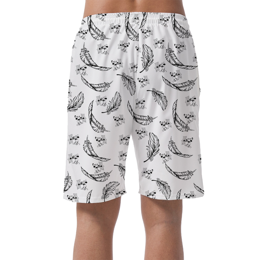 Funny Mickey Steamboat Willie Feather Classic Hawaiian Beach Shorts For Men