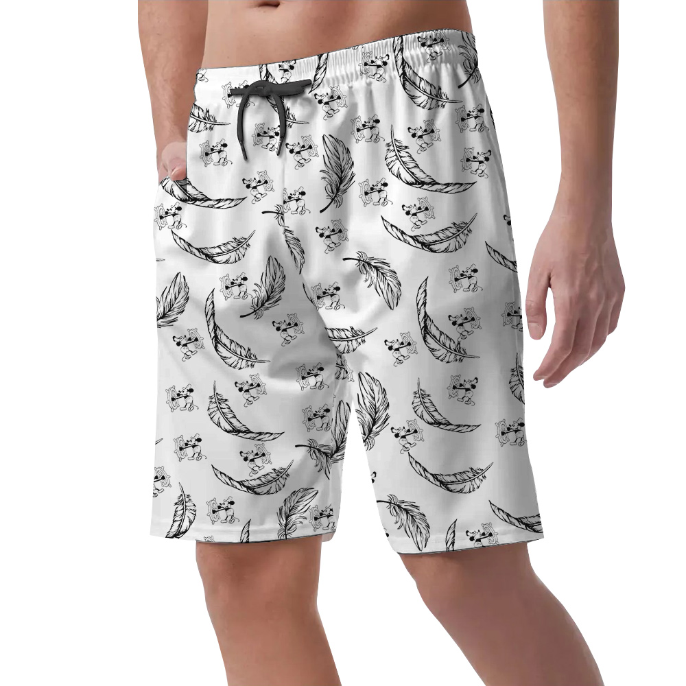Funny Mickey Steamboat Willie Feather Classic Hawaiian Beach Shorts For Men