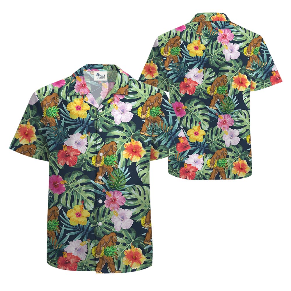 Bigfoot Tropical Flower Hawaiian Shirt Men