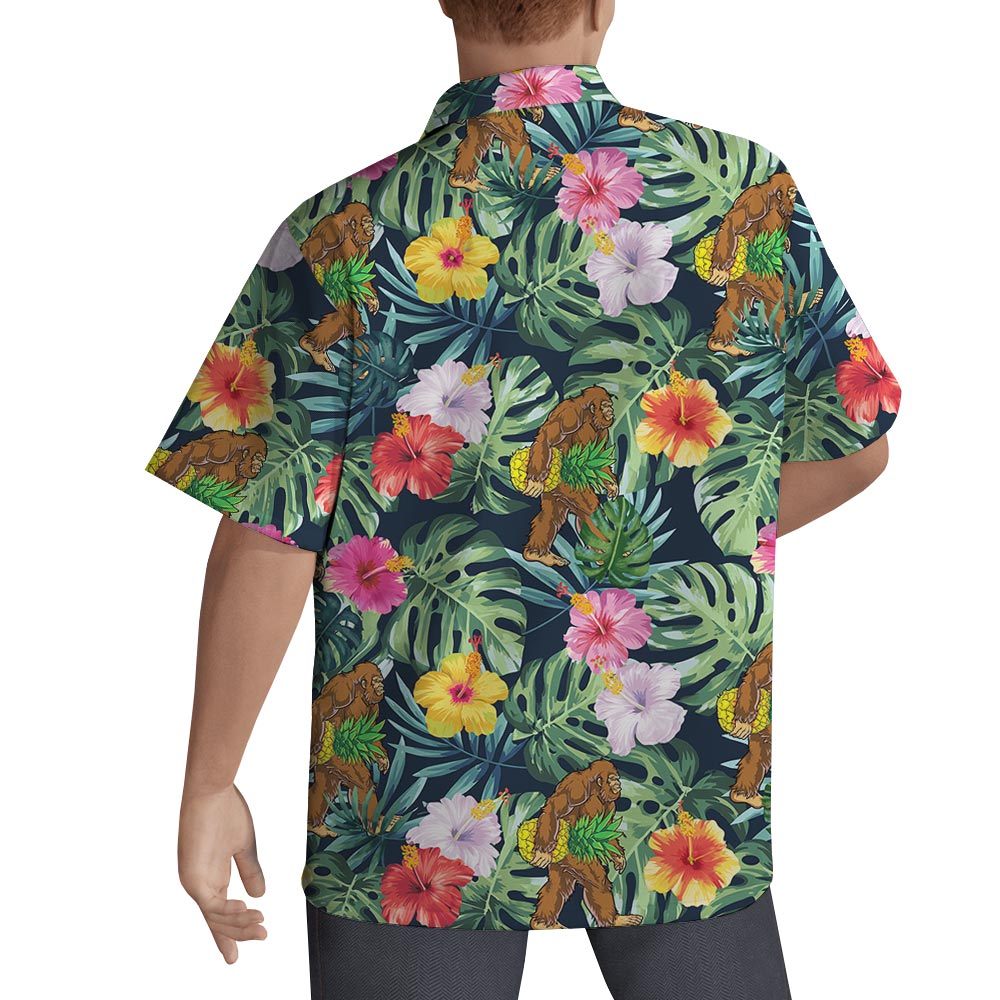 Bigfoot Tropical Flower Hawaiian Shirt Men