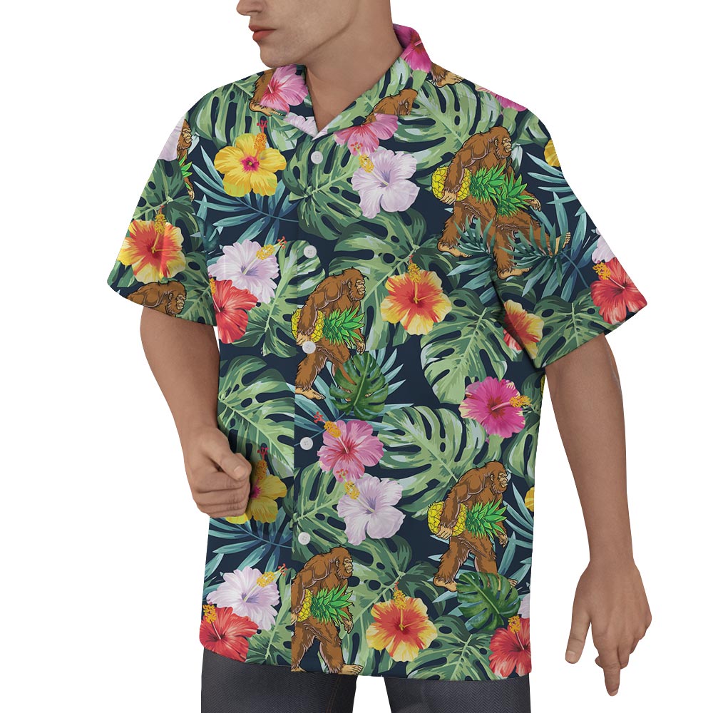 Bigfoot Tropical Flower Hawaiian Shirt Men