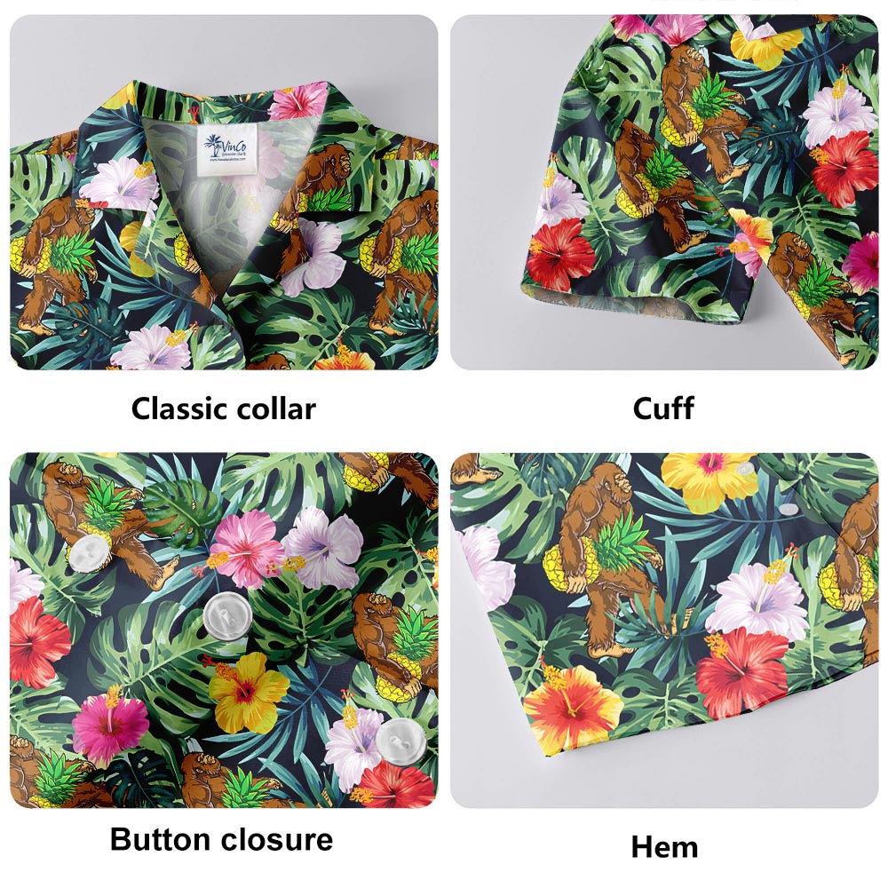 Bigfoot Tropical Flower Hawaiian Shirt Men