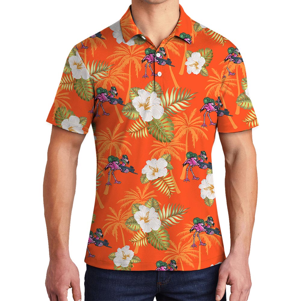 Orange Summer Flamingo Hawaiian Polo Men - variant image 1