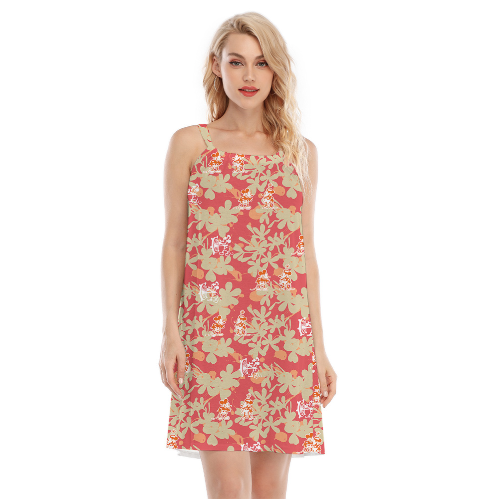 Funny Mickey Steamboat Willie Floral Orange Aloha Cami Dress - variant image 1