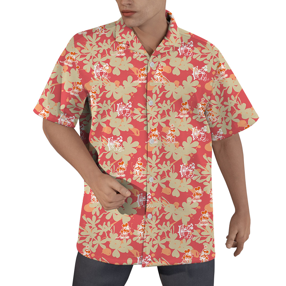 Vintage Floral Mickey Steamboat Willie Orange Hawaiian Shirt - variant image 1