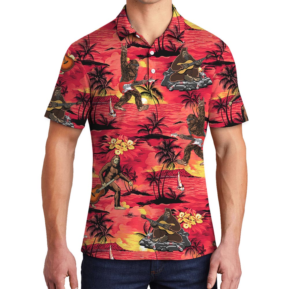 Sunset Bigfoot Red Hawaiian Polo Men - variant image 1