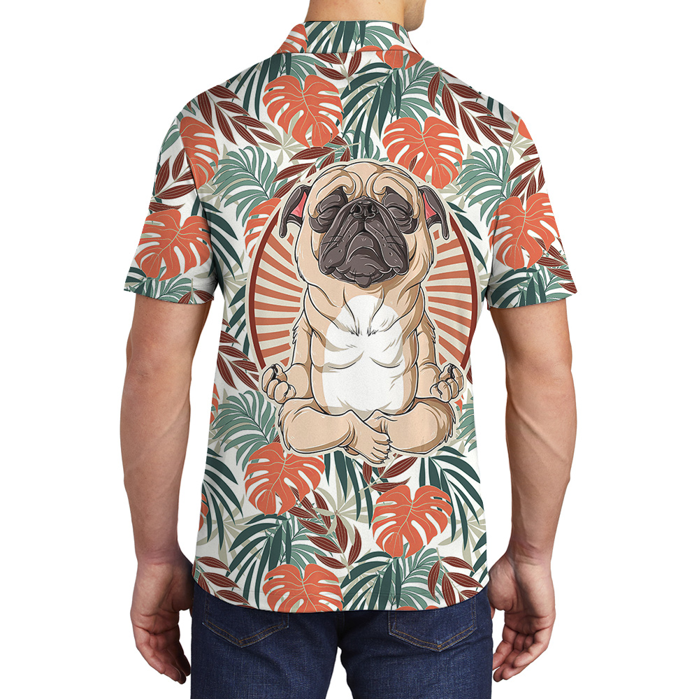 Finding Inner Peace with Pug Hawaiian Men Polo Shirt for Dog Lovers - variant image 1