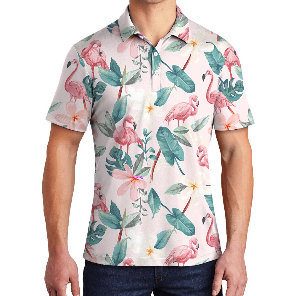 Pink Flamingo Summer Hawaiian Polo Men - variant image 1