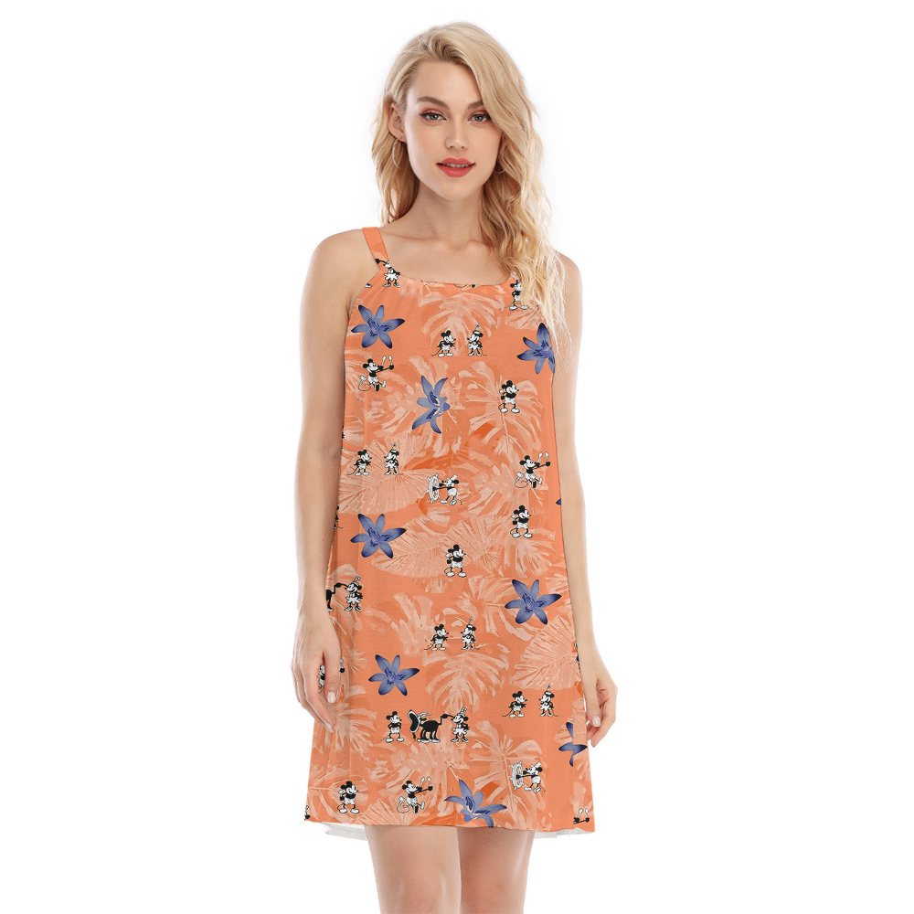 Vintage Steamboat Willie Mickey Tropical Orange Aloha Cami Dress - variant image 1