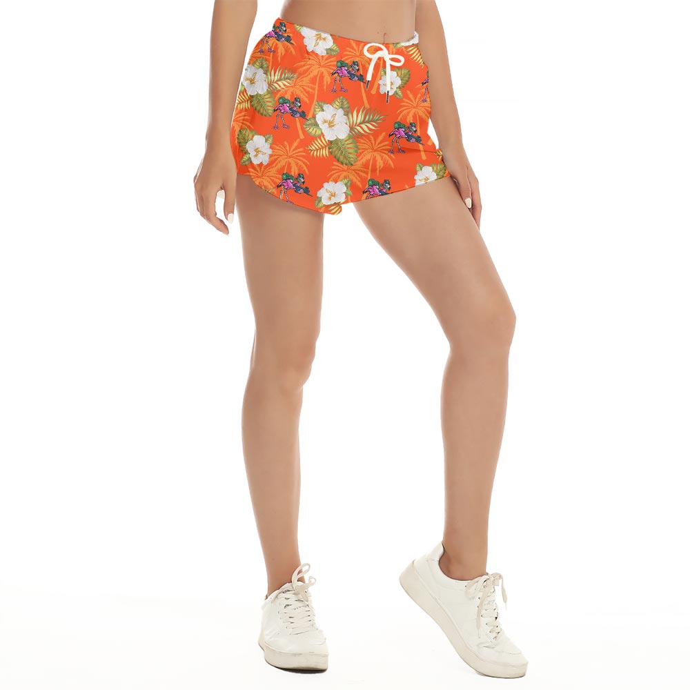 Summer Orange Flamingo Hawaiian Shorts Women