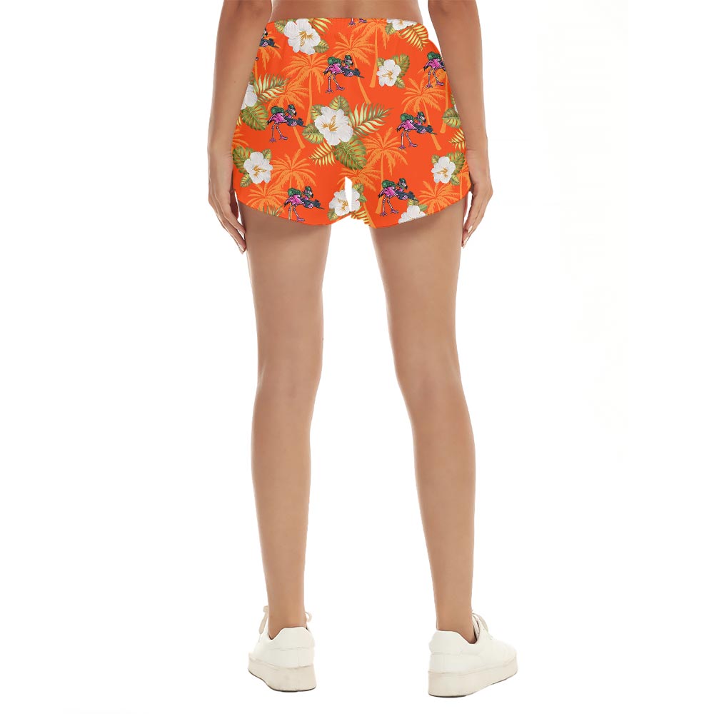 Summer Orange Flamingo Hawaiian Shorts Women