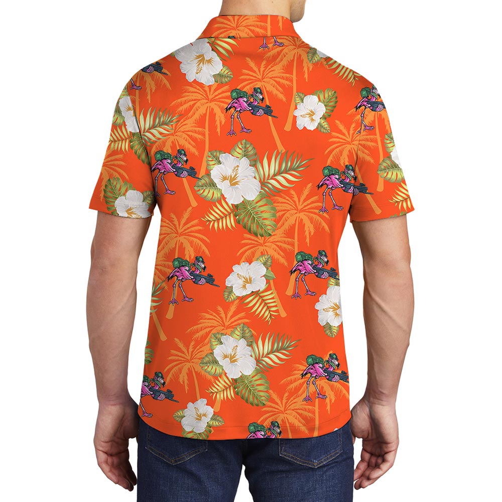 Orange Summer Flamingo Hawaiian Polo Men
