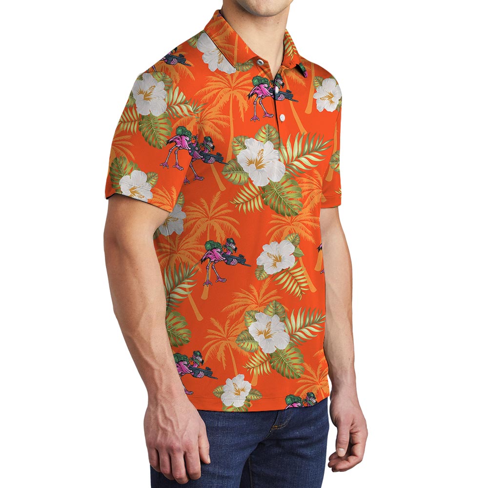 Orange Summer Flamingo Hawaiian Polo Men