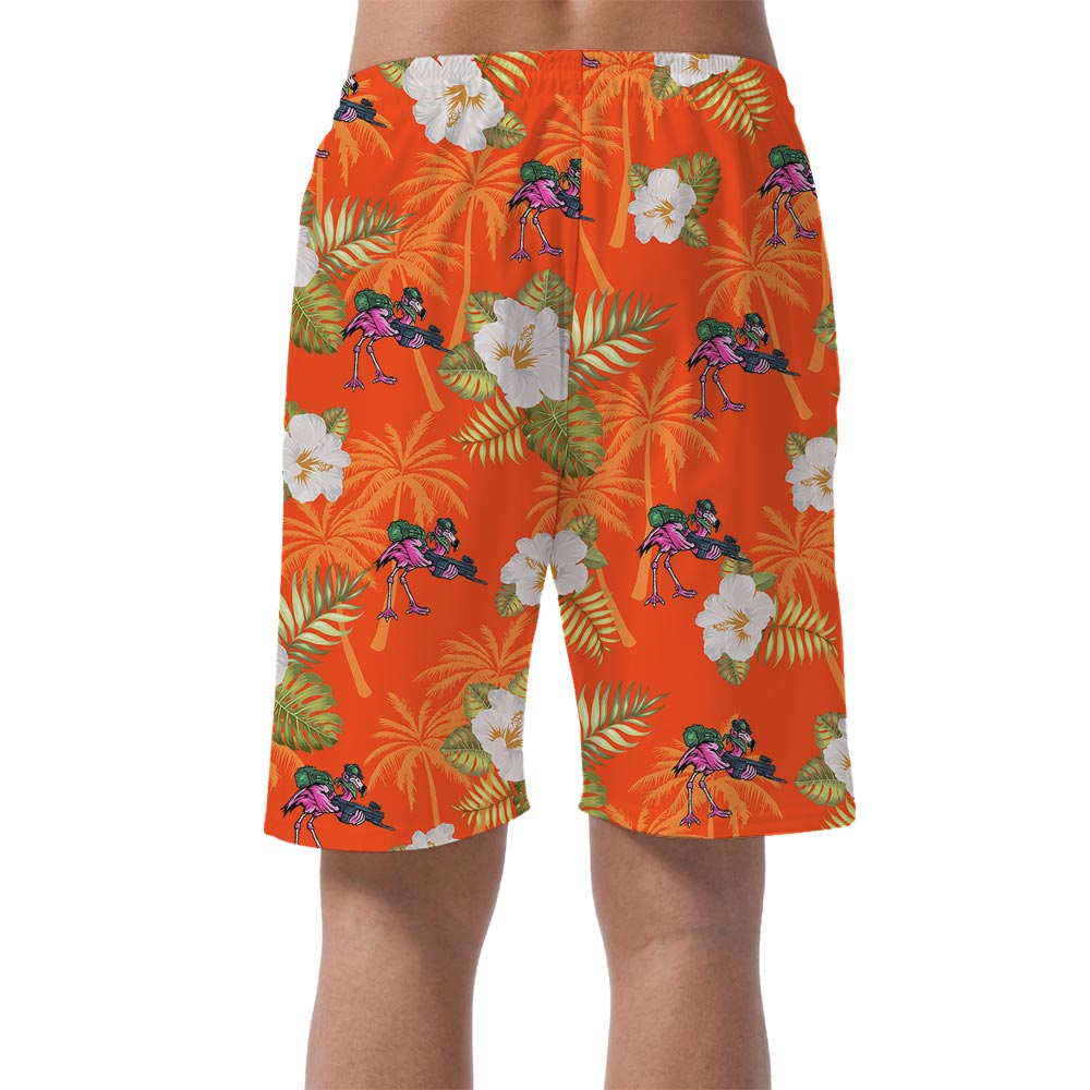 Summer Hawaiian Shorts Men With Flamingo Pattern