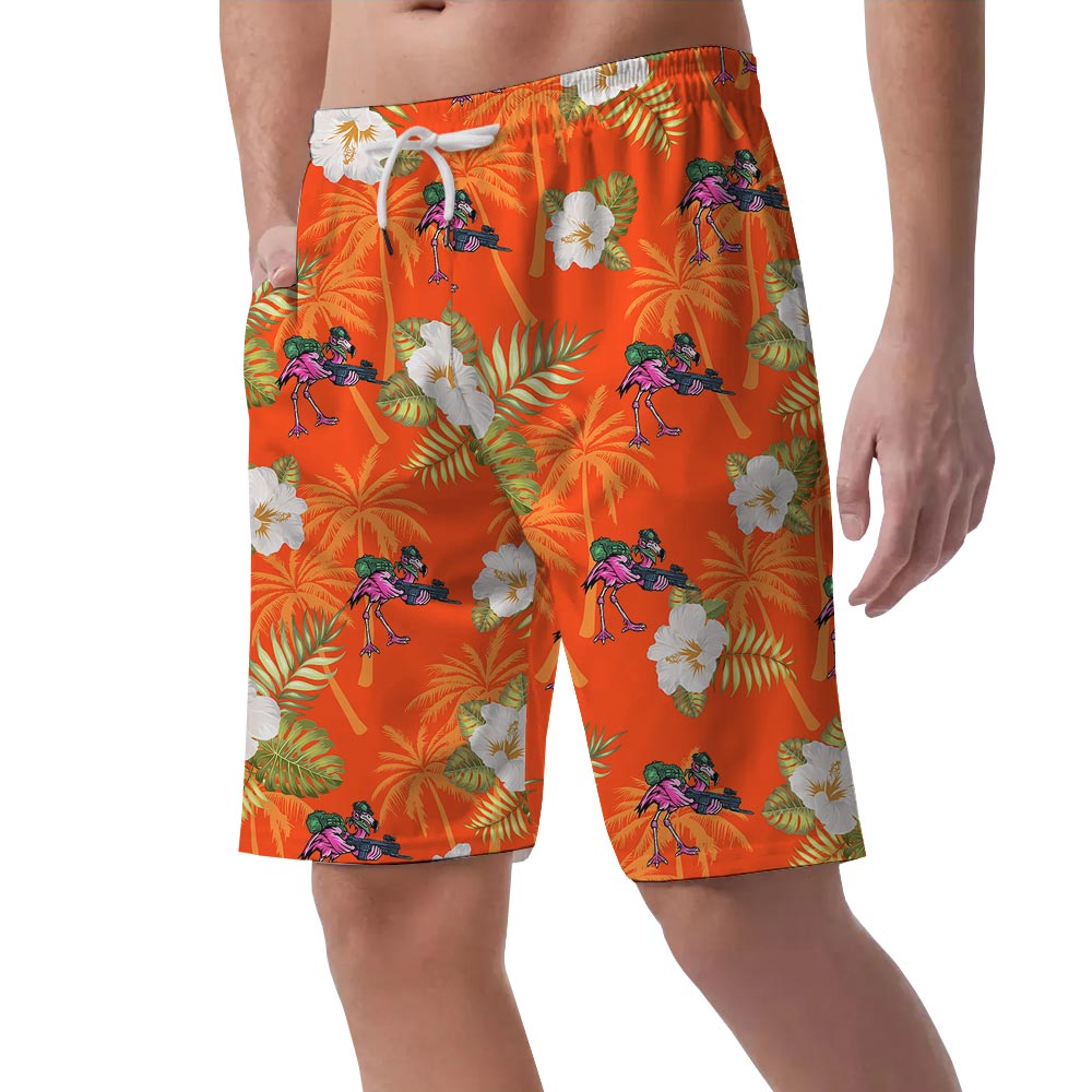 Summer Hawaiian Shorts Men With Flamingo Pattern