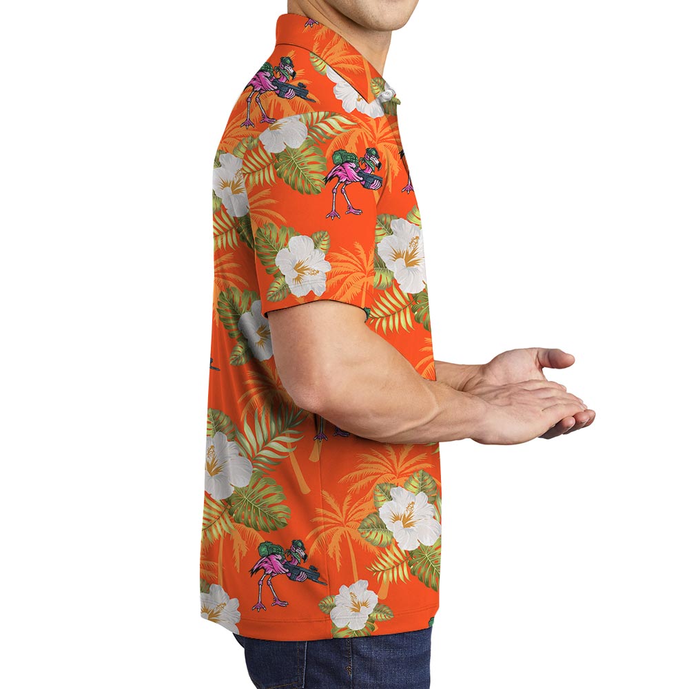 Orange Summer Flamingo Hawaiian Polo Men