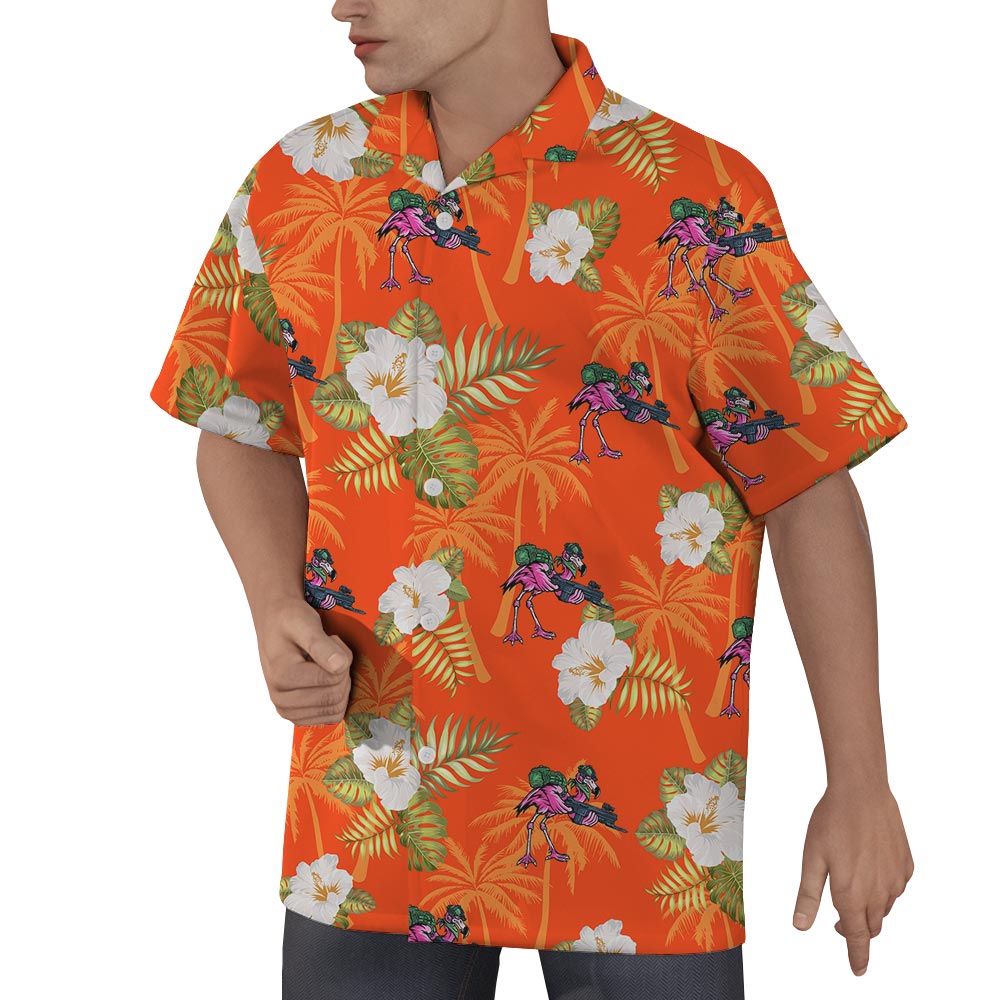 Summer Flamingo With Gun Hawaiian Shirt Men