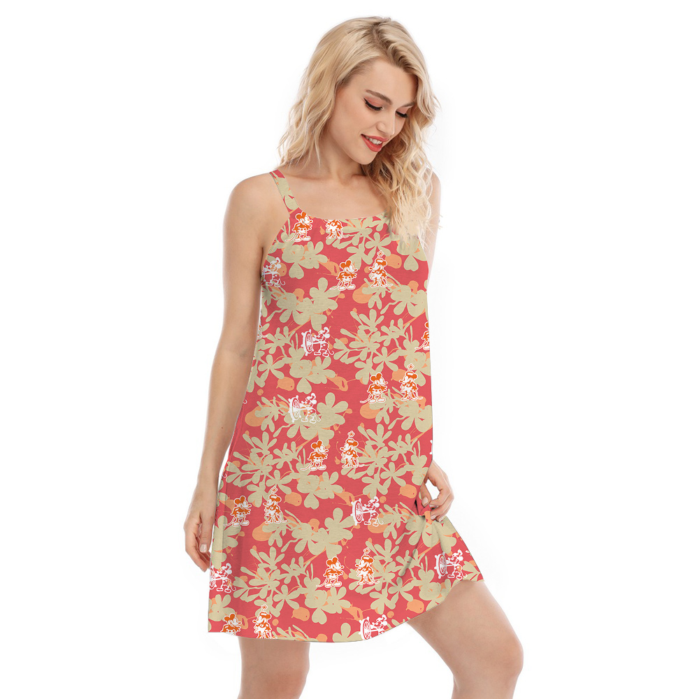 Funny Mickey Steamboat Willie Floral Orange Aloha Cami Dress