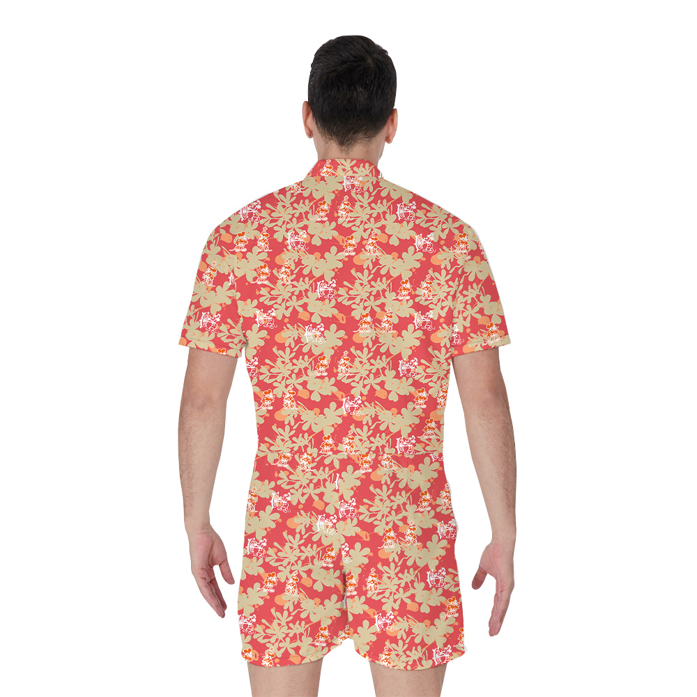 Orange Tropical Mickey Steamboat Willie Vintage Hawaiian Romper For Men