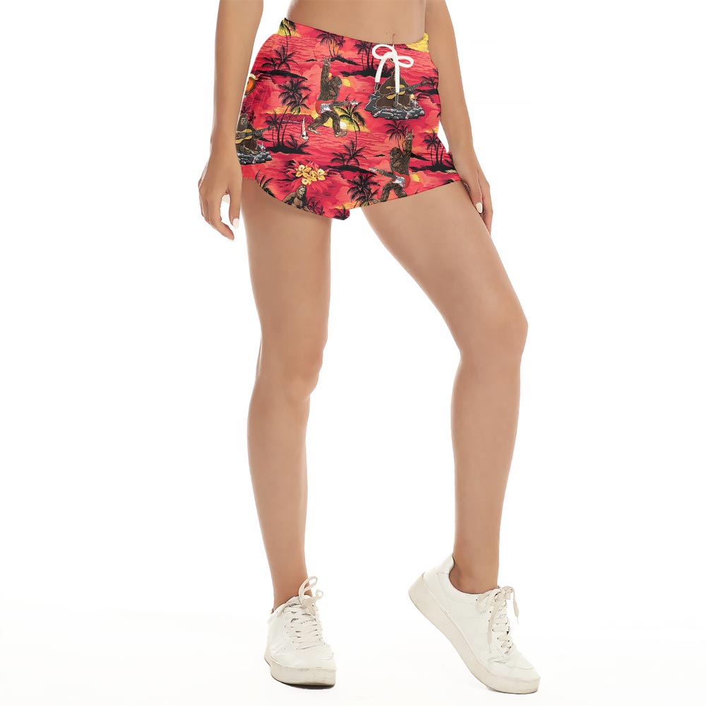 Matching Bigfoot Red Hawaiian Shorts Women