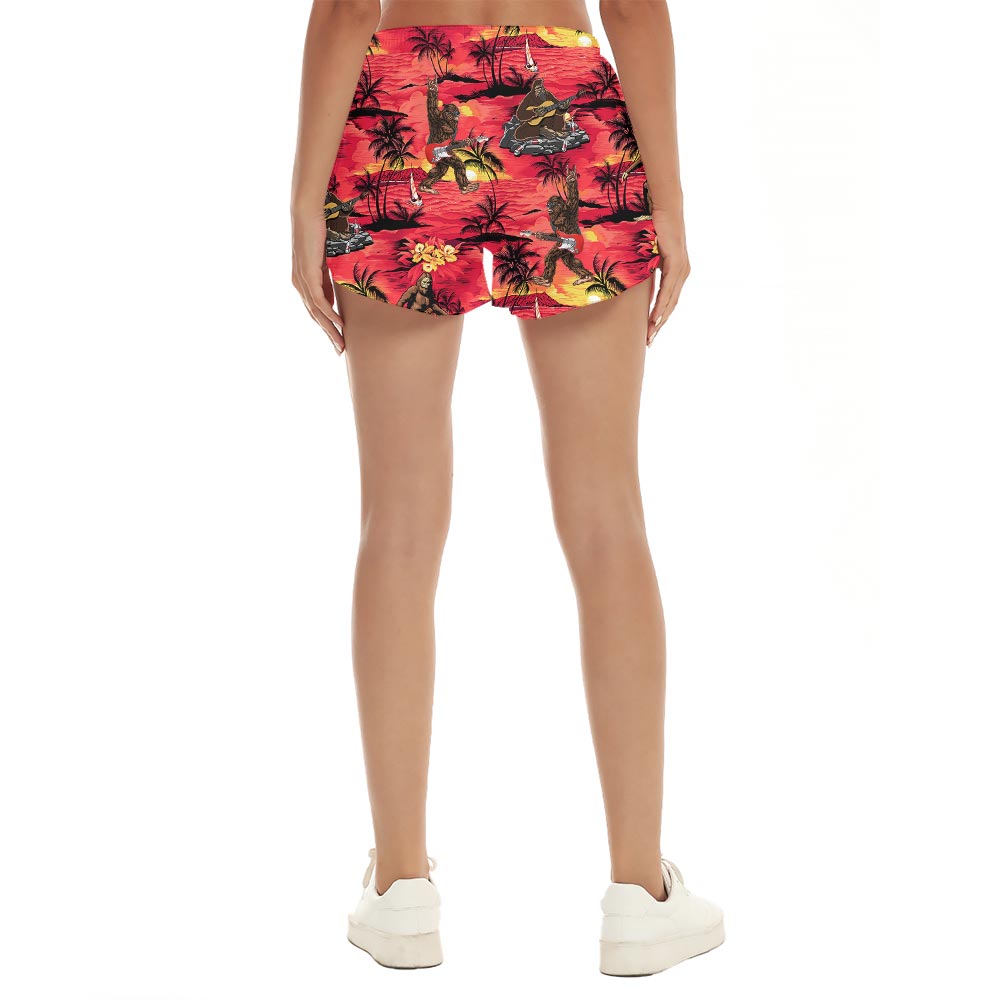 Matching Bigfoot Red Hawaiian Shorts Women