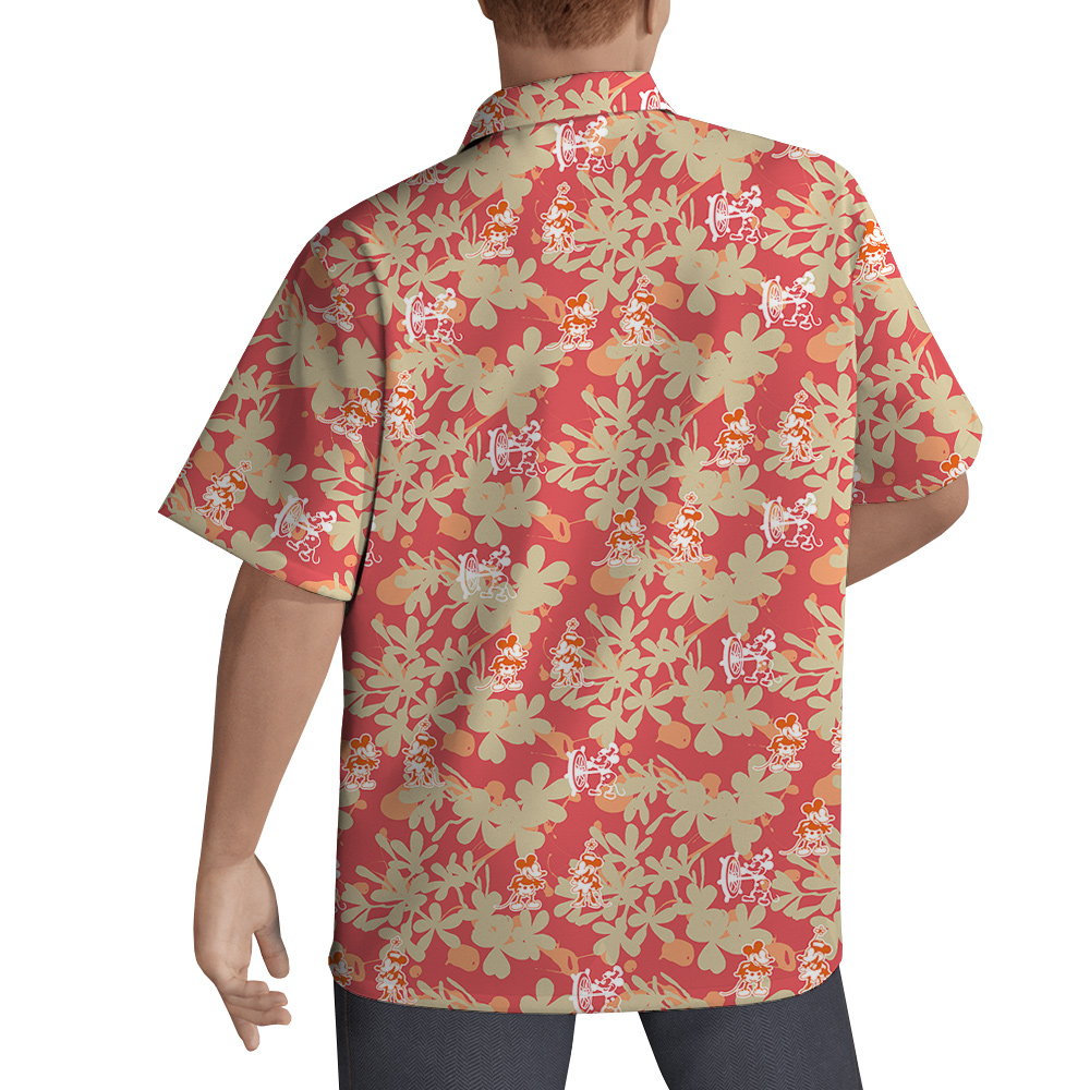 Vintage Floral Mickey Steamboat Willie Orange Hawaiian Shirt