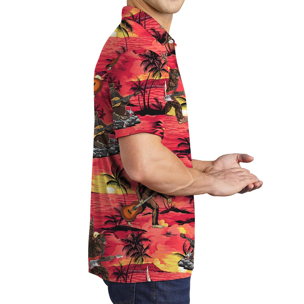 Sunset Bigfoot Red Hawaiian Polo Men