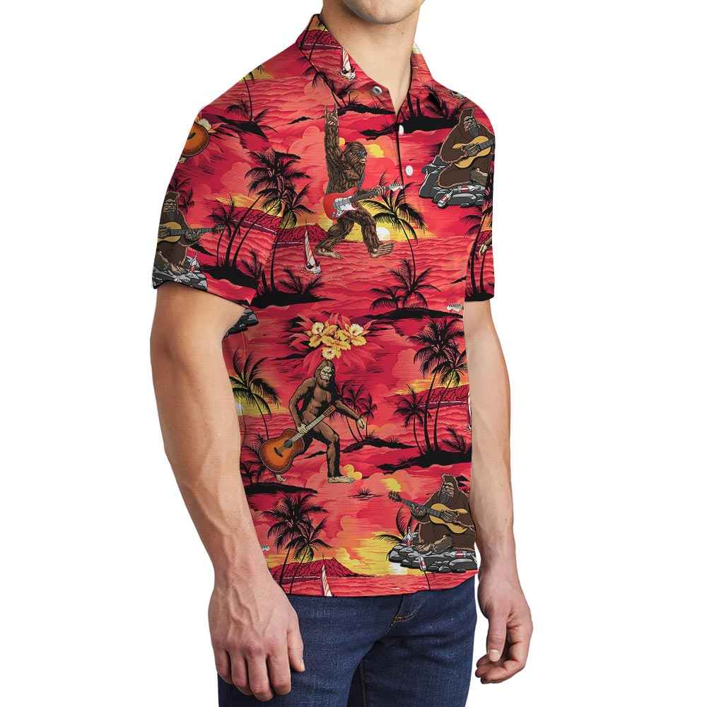 Sunset Bigfoot Red Hawaiian Polo Men