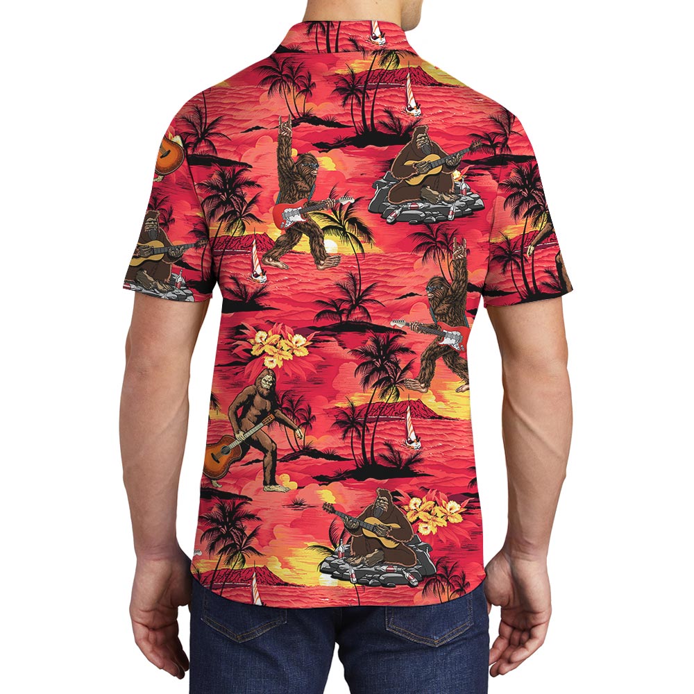 Sunset Bigfoot Red Hawaiian Polo Men