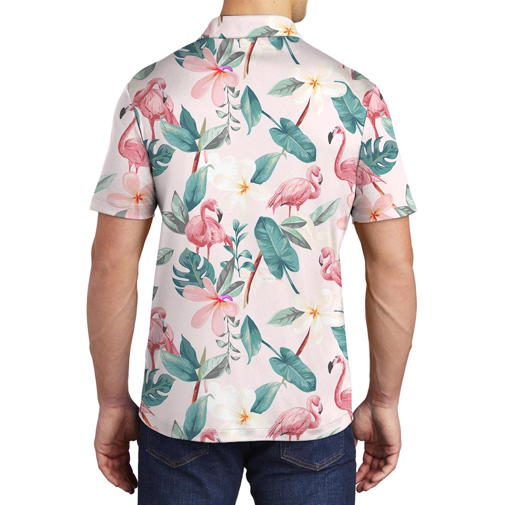 Pink Flamingo Summer Hawaiian Polo Men