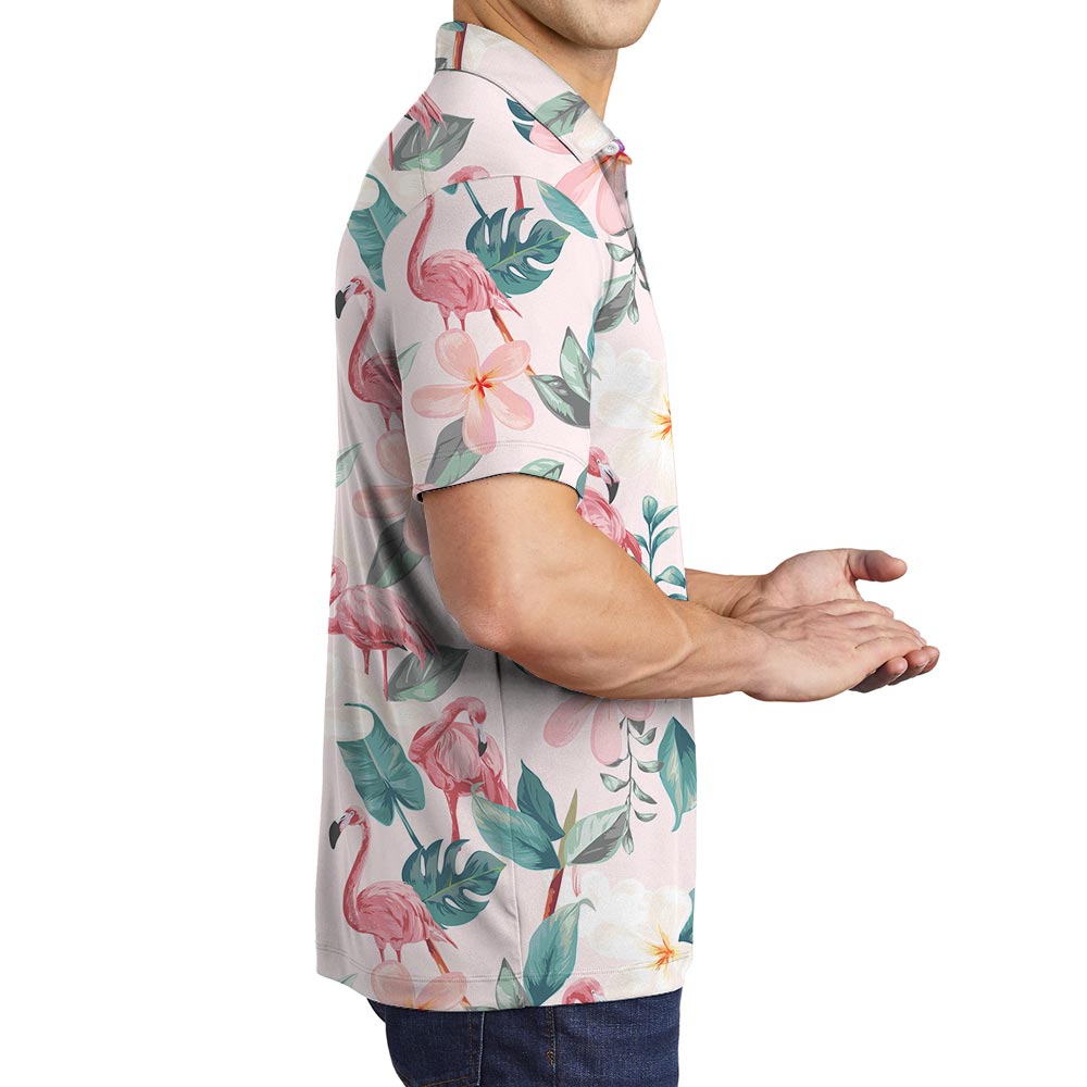 Pink Flamingo Summer Hawaiian Polo Men