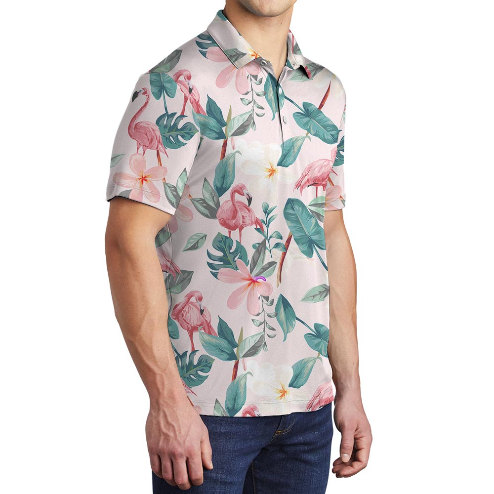 Pink Flamingo Summer Hawaiian Polo Men