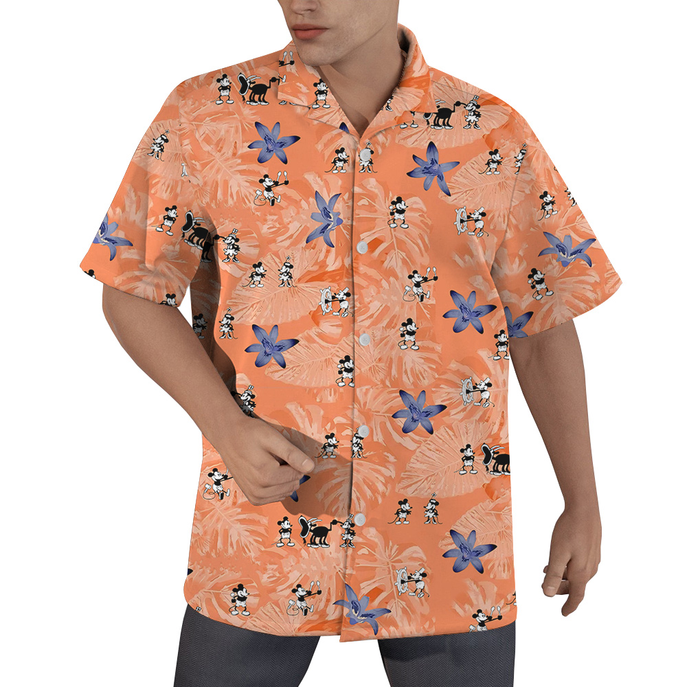 Steamboat Willie Mickey Classic Orange Hawaiian Shirt With Short Sleeves - variant image 1