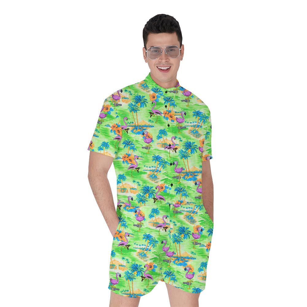 Flamingo Print Beach Hawaiian Romper Men - variant image 1