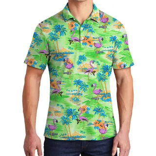Summer Flamingo Hawaiian Polo Men